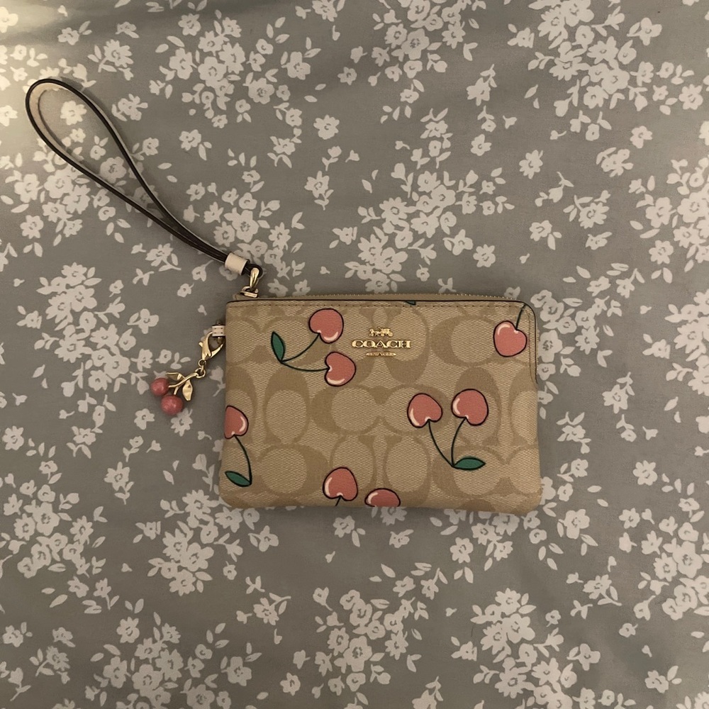 Coach Cherry Wristlet in Signature Canvas with Charm